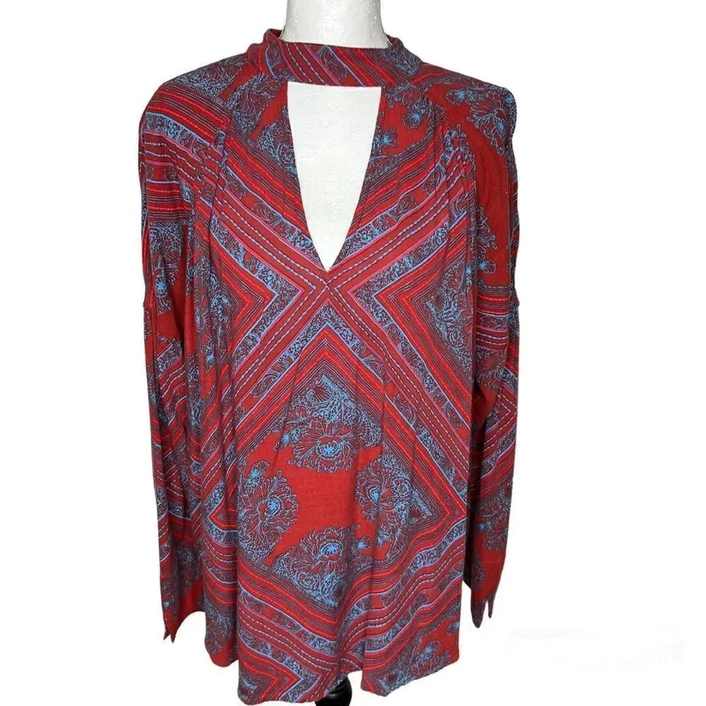 Free People Top Walking On A Dream Tunic Red Floral Choker Women’s Top Sz S